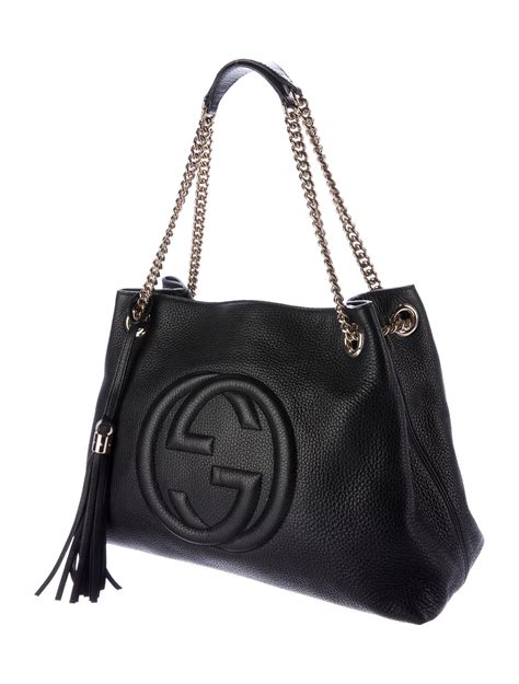 black leather gucci bag with gold chain|gucci soho chain shoulder bag.